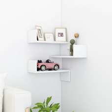 Tasya Wooden Corner Wall Shelf In White - UK