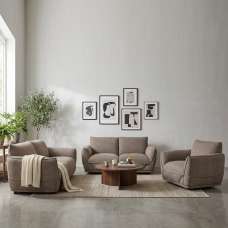 Tavion Fabric Sofa Suite in Pebble - UK