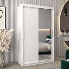 Tavira II Mirrored Wardrobe 2 Sliding Doors 120cm In White - UK