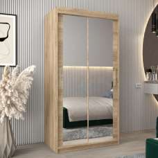 Tavira III Mirrored Wardrobe 2 Sliding Doors 100cm In Sonoma Oak - UK