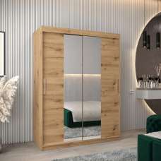 Tavira I Mirrored Wardrobe 2 Sliding Doors 150cm In Artisan Oak - UK