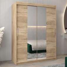 Tavira I Mirrored Wardrobe 2 Sliding Doors 150cm In Sonoma Oak - UK