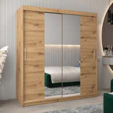 Tavira I Mirrored Wardrobe 2 Sliding Doors 180cm In Artisan Oak - UK