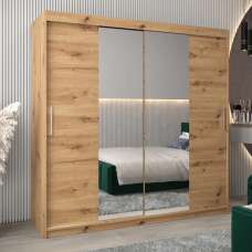 Tavira I Mirrored Wardrobe 2 Sliding Doors 200cm In Artisan Oak - UK