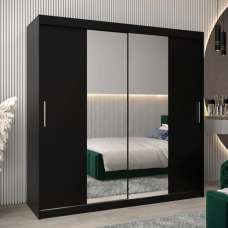 Tavira I Mirrored Wardrobe 2 Sliding Doors 200cm In Black - UK