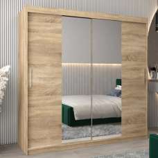Tavira I Mirrored Wardrobe 2 Sliding Doors 200cm In Sonoma Oak - UK