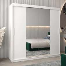 Tavira I Mirrored Wardrobe 2 Sliding Doors 200cm In White - UK