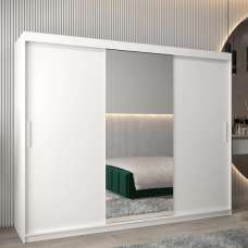 Tavira I Mirrored Wardrobe 3 Sliding Doors 250cm In White - UK