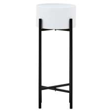 Tavira Small Metal Floor Standing Planter In White And Black - UK