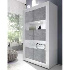 Taylor White Gloss Display Cabinet 4 Doors In Cement With LED - UK