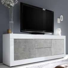 Taylor White High Gloss TV Sideboard With 2 Door 2 Drawer In Cement - UK