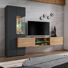 Teaneck Wooden Entertainment Unit In Wotan Oak And Anthracite - UK