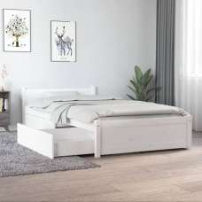 Teela Pine Wood Single Bed With Drawers In White - UK