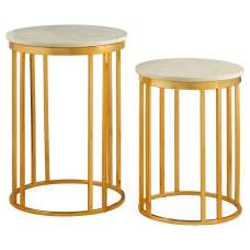 Telluride White Marble Top Nesting Side Tables With Gold Base - UK