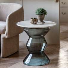 Temecula Marble Round Side Table In Smoke - UK