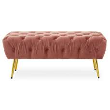 Teos Plush Velvet Foot Stool In Dusky Pink With Gold Legs - UK