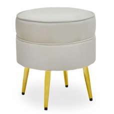 Teos Round Velvet Foot Stool In Cream With Gold Legs - UK