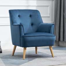Terni Velvet Accent Chair With Oak Legs In Navy - UK