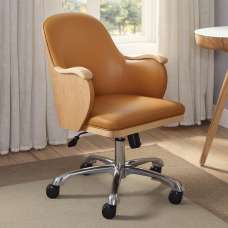 Terrence Tan Faux Leather Home And Office Chair In Oak - UK