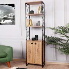 Tervio Wooden Bookcase with Black Metal Frame in Pine - UK