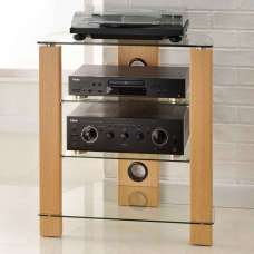 Tetonia Metal Hifi Wooden TV Stand With 4 Glass Shelves - Oak - UK
