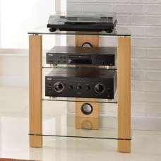 Tetonia HiFi Wooden TV Stand With 4 Glass Shelves in Walnut - UK