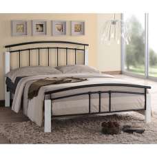 Tetron Metal Small Double Bed In Black With White Wooden Posts - UK