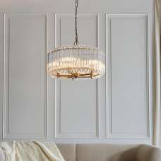 Thomas 5 Light Hexagonal Glass Pendant Light In Brushed Aged Brass - UK