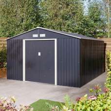 Thorpe Metal Garden Apex Shed In Dark Grey 10x12 - UK