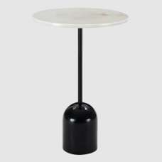 Thorsby Marble Round Lamp Table With Black Metal Pole In White - UK