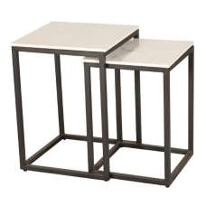 Tiana Ceramic Square Nest Of 2 Tables In White - UK