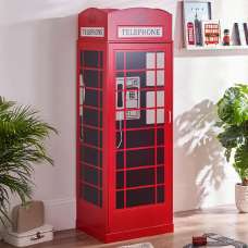 Tifton Wooden Telephone Box Wardrobe With 1 Door In Red - UK