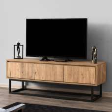 Tilano Small Wooden TV Stand with Metal Legs in Pine and Black - UK