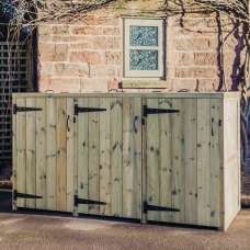 Tilburg Wooden Garden Triple Bin Store In Natural - UK