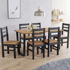 Tilston Large Wooden Dining Table With 6 Chairs In Oak And Black - UK