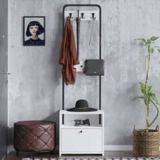 Tinel Wooden Hallway Coat Stand in White and Black - UK