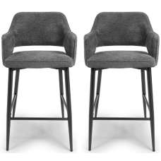 Tipton Dark Grey Fabric Bar Chairs In Pair - UK