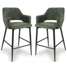 Tipton Green Fabric Bar Chairs In Pair - UK