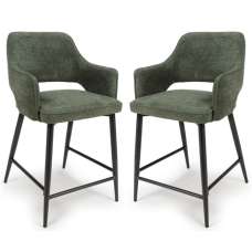 Tipton Green Fabric Counter Bar Chairs In Pair - UK