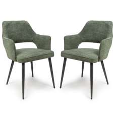 Tipton Green Fabric Dining Chairs In Pair - UK