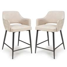 Tipton Natural Fabric Counter Dining Chairs In Pair - UK