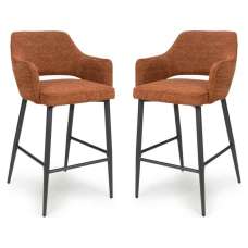 Tipton Rust Fabric Bar Chairs with Black Legs in Pair - UK