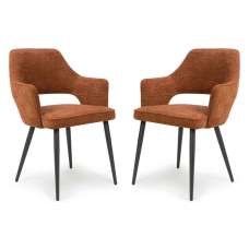 Tipton Rust Fabric Dining Chairs with Black Legs in Pair - UK