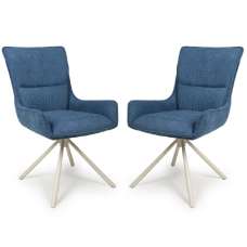 Tirana Blue Fabric Dining Chairs In Pair - UK
