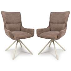 Tirana Coffee Fabric Dining Chairs In Pair - UK