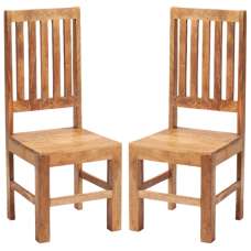 Tivat Light Mahogany Mango Wood Slat Back Dining Chairs In Pair - UK