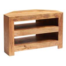 Tivat Mango Wood Open TV Stand Corner In Light Mahogany - UK