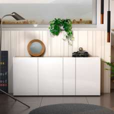 Tivoli Gloss Sideboard Wide 4 Doors In White Artisan Oak Top - UK