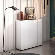 Tivoli High Gloss Shoe Cabinet 3 Doors In White Artisan Oak Top - UK