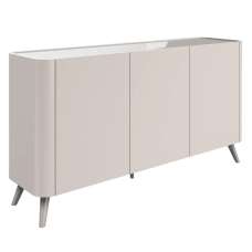 Tivori High Gloss Sideboard with 3 Doors In Taupe with Glass Top - UK